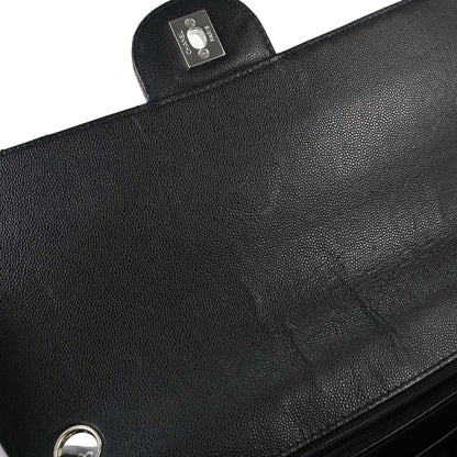 Chanel 1997-1999 Black Caviar Skin Jumbo Classic Flap Shoulder Bag