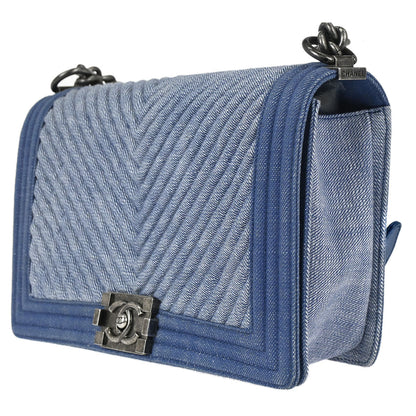 Boy Chanel 2014-2015 Blue Denim Chevron Medium Shoulder Bag