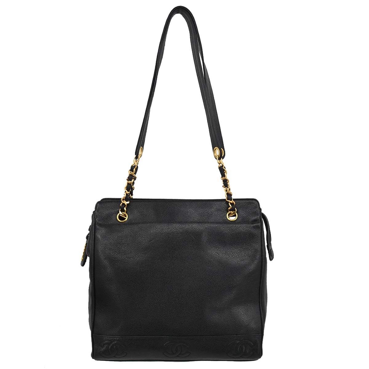 Chanel 1996-1997 Black Caviar Skin Triple CC Shoulder Tote Bag