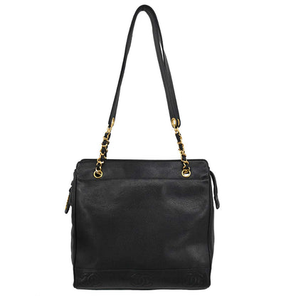 Chanel 1996-1997 Black Caviar Skin Triple CC Shoulder Tote Bag