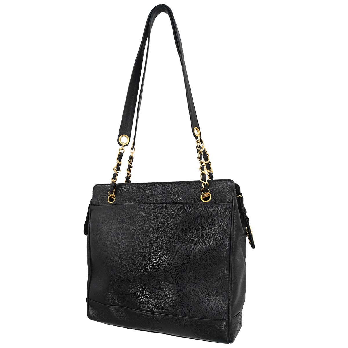 Chanel 1996-1997 Black Caviar Skin Triple CC Shoulder Tote Bag