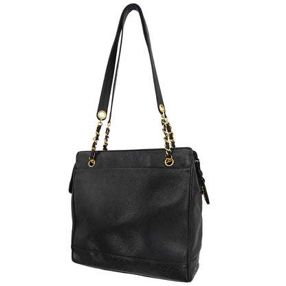 Chanel 1996-1997 Black Caviar Skin Triple CC Shoulder Tote Bag