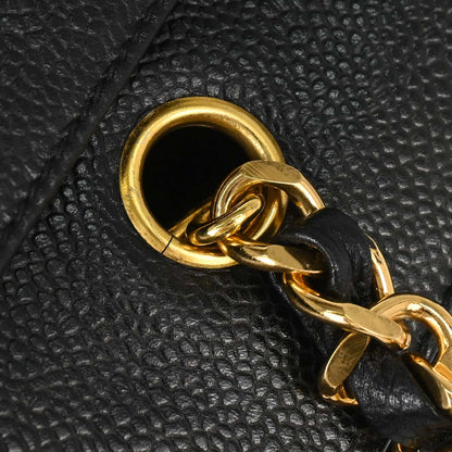 Chanel 1996-1997 Black Caviar Skin Triple CC Shoulder Tote Bag