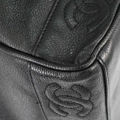 Chanel 1996-1997 Black Caviar Skin Triple CC Shoulder Tote Bag