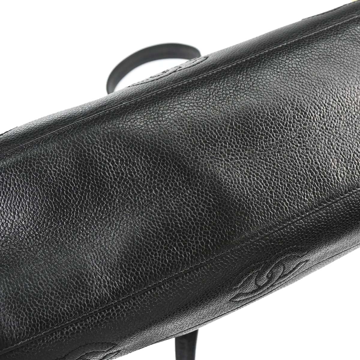 Chanel 1996-1997 Black Caviar Skin Triple CC Shoulder Tote Bag