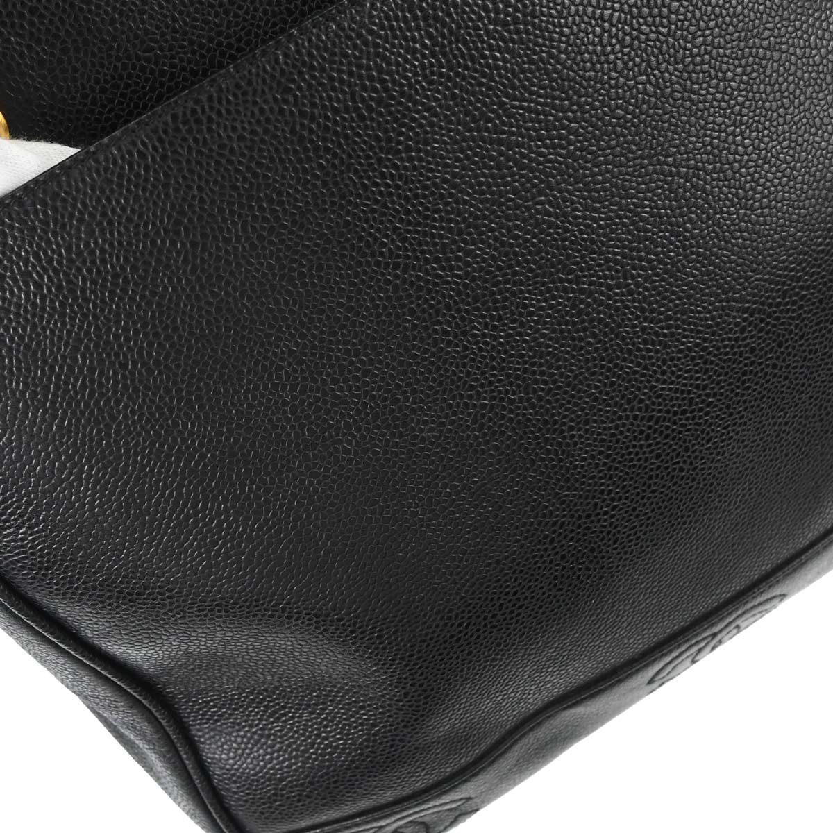 Chanel 1996-1997 Black Caviar Skin Triple CC Shoulder Tote Bag