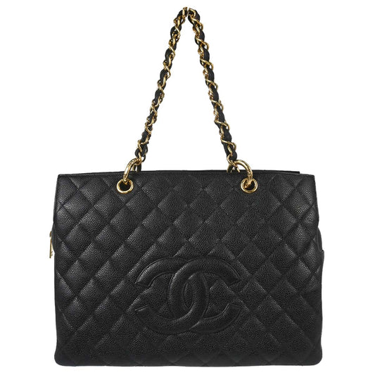 Chanel 2002-2003 Black Caviar Skin GST Tote Chain Handbag