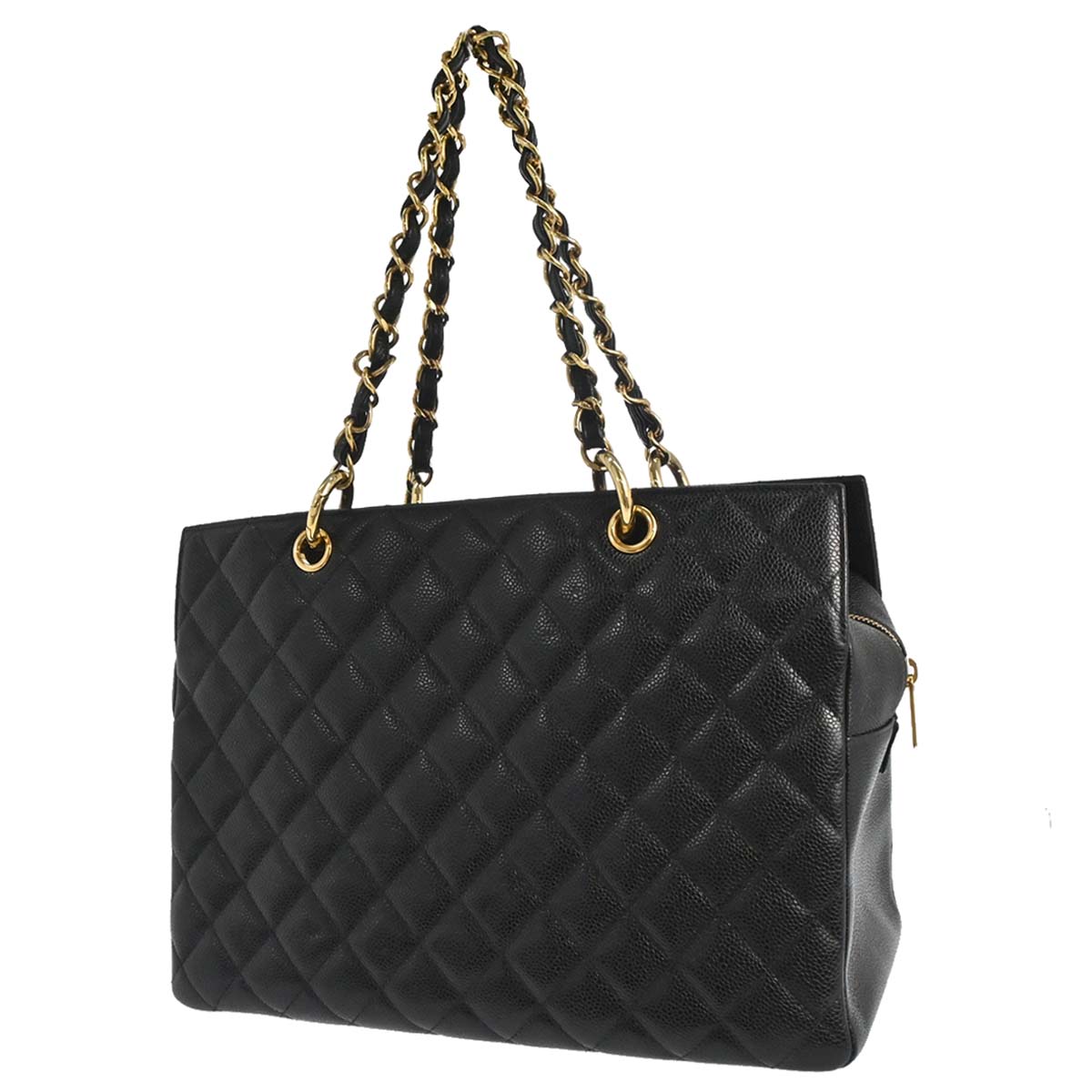 Chanel 2002-2003 Black Caviar Skin GST Tote Chain Handbag