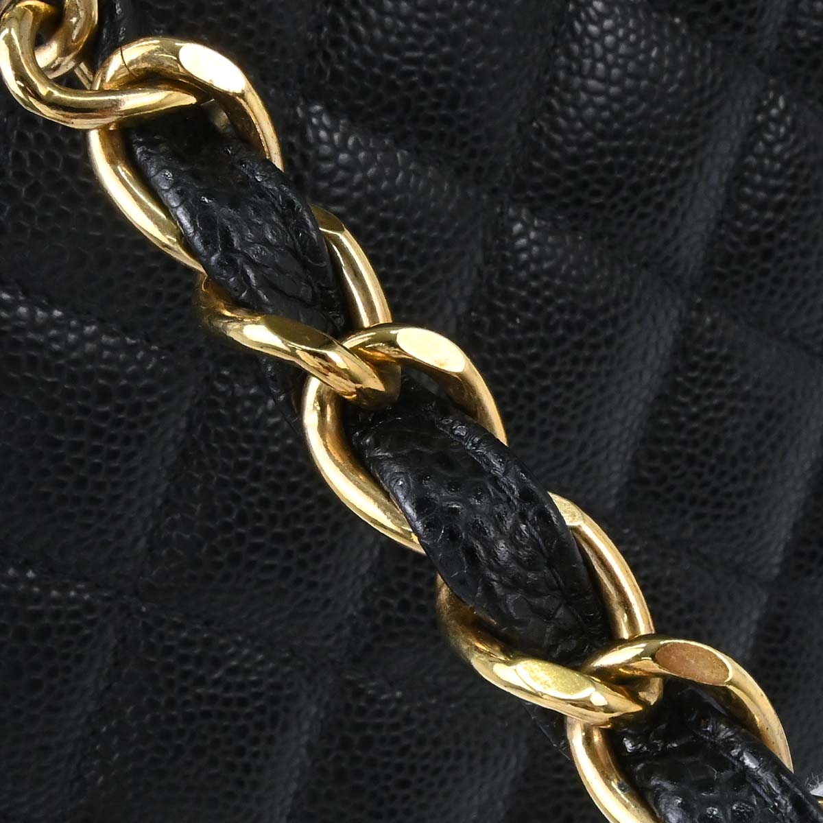Chanel 2002-2003 Black Caviar Skin GST Tote Chain Handbag