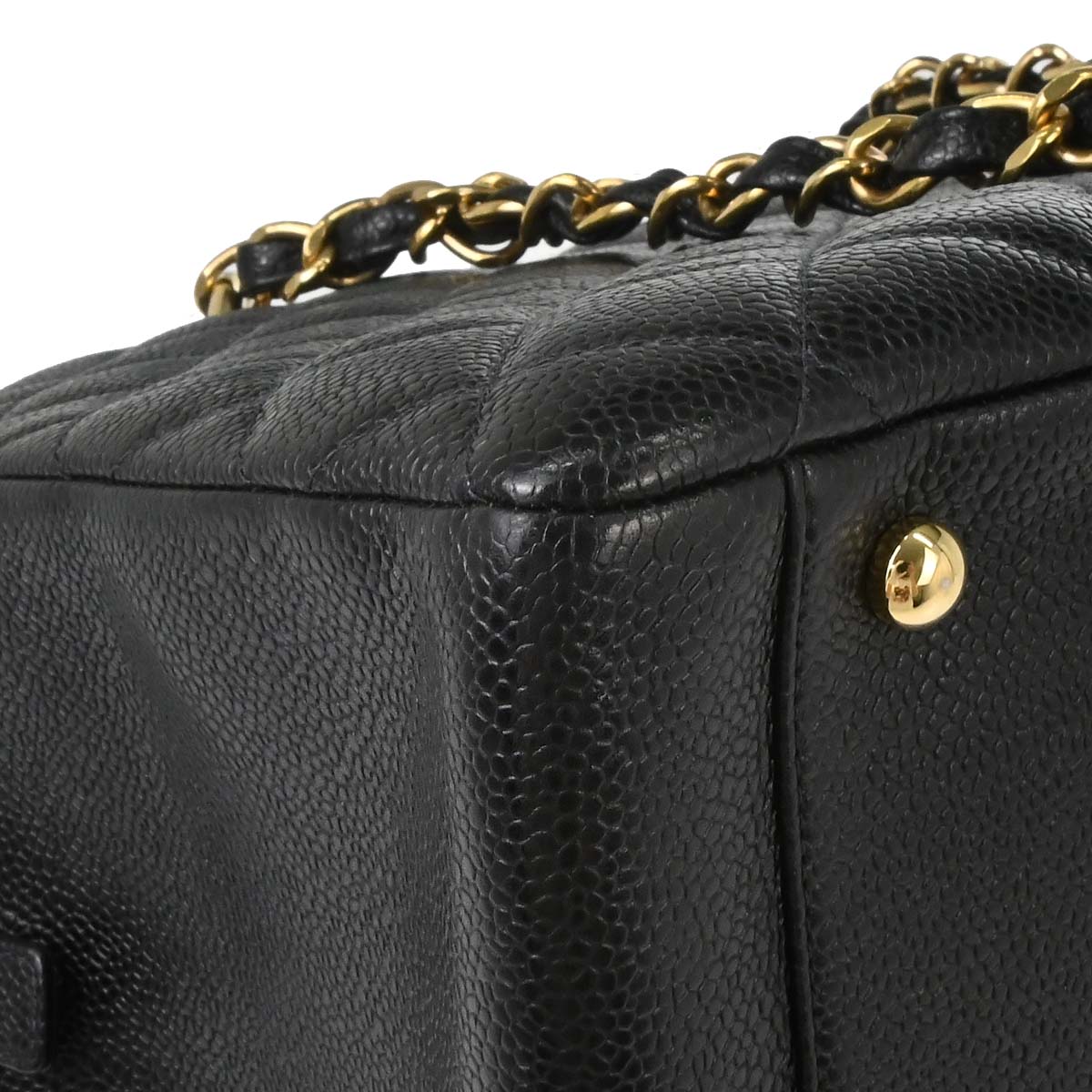 Chanel 2002-2003 Black Caviar Skin GST Tote Chain Handbag