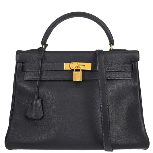 Hermes Blue Indigo Togo Kelly 32 Retourne 2way Shoulder Handbag