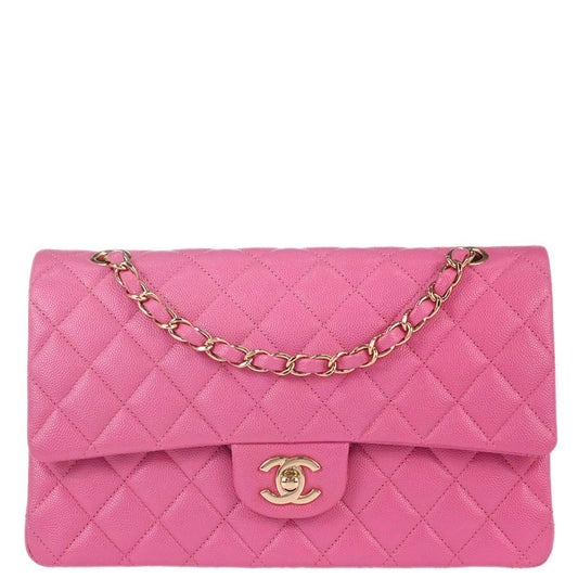 Chanel 2019 Pink Caviar Skin Medium Classic Double Flap Shoulder Bag