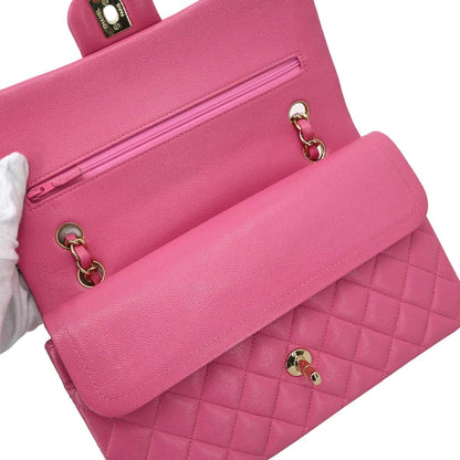 Chanel 2019 Pink Caviar Skin Medium Classic Double Flap Shoulder Bag