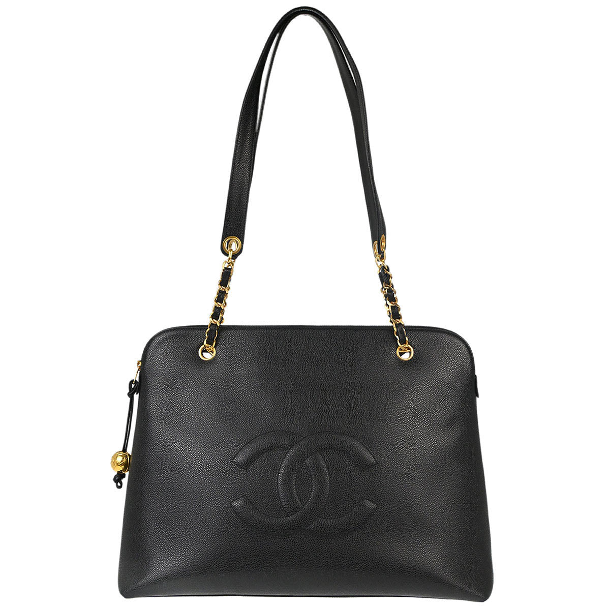Chanel 1994-1996 Black Caviar Skin CC Shoulder Tote Bag