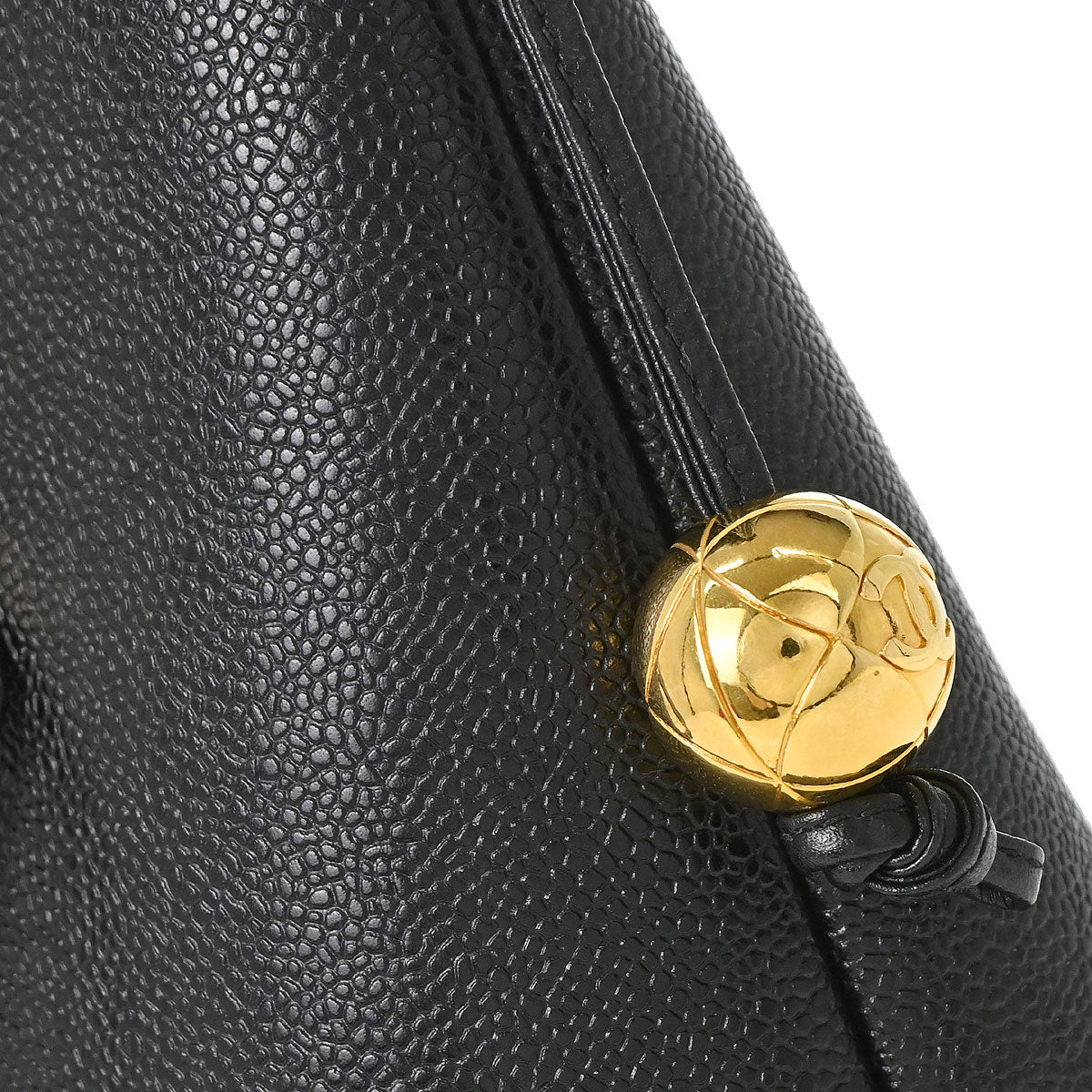 Chanel 1994-1996 Black Caviar Skin CC Shoulder Tote Bag