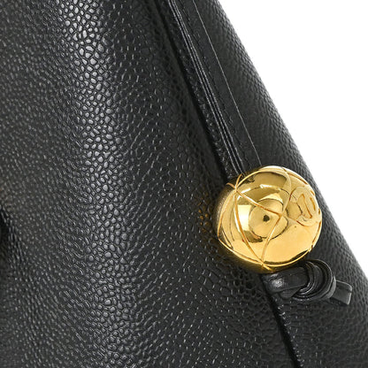 Chanel 1994-1996 Black Caviar Skin CC Shoulder Tote Bag