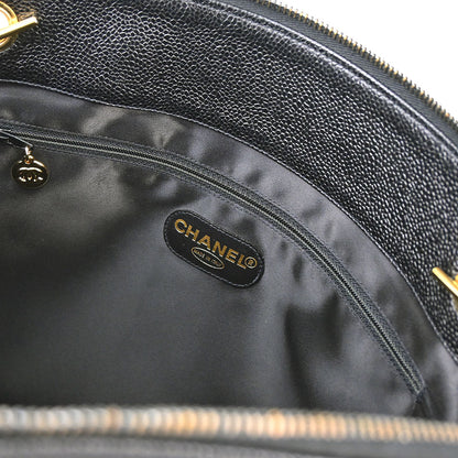 Chanel 1994-1996 Black Caviar Skin CC Shoulder Tote Bag