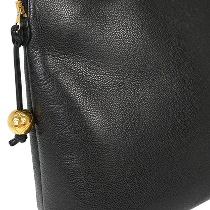 Chanel 1994-1996 Black Caviar Skin CC Shoulder Tote Bag