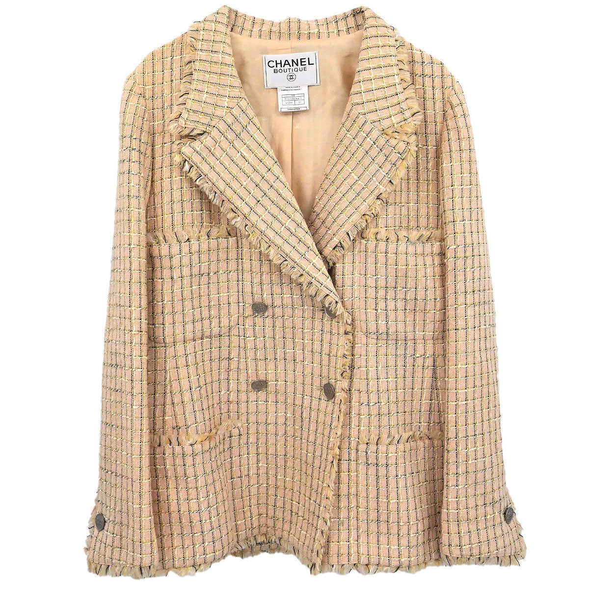 Chanel 1998 Double Breasted Tweed Jacket Beige #40