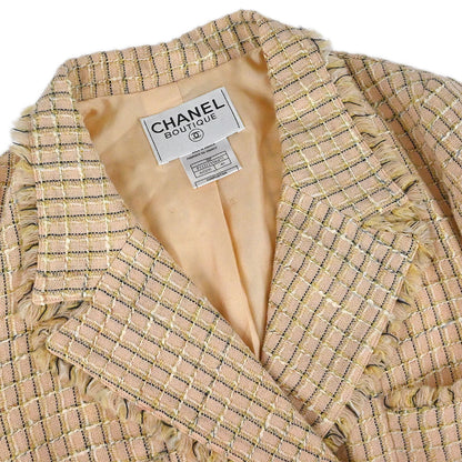 Chanel 1998 Double Breasted Tweed Jacket Beige #40