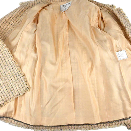 Chanel 1998 Double Breasted Tweed Jacket Beige #40