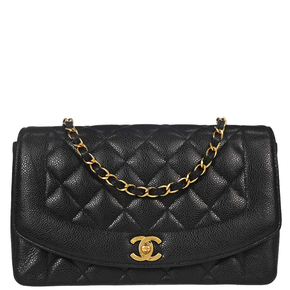 Chanel Black Caviar Skin Medium Diana Shoulder Bag