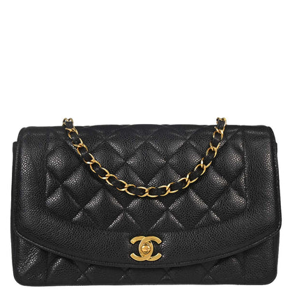 Chanel Black Caviar Skin Medium Diana Shoulder Bag