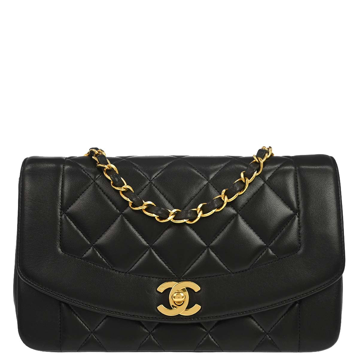 Chanel 1991-1994 Black Lambskin Small Diana Shoulder Bag