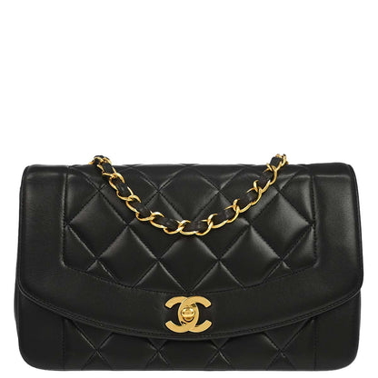 Chanel 1991-1994 Black Lambskin Small Diana Shoulder Bag