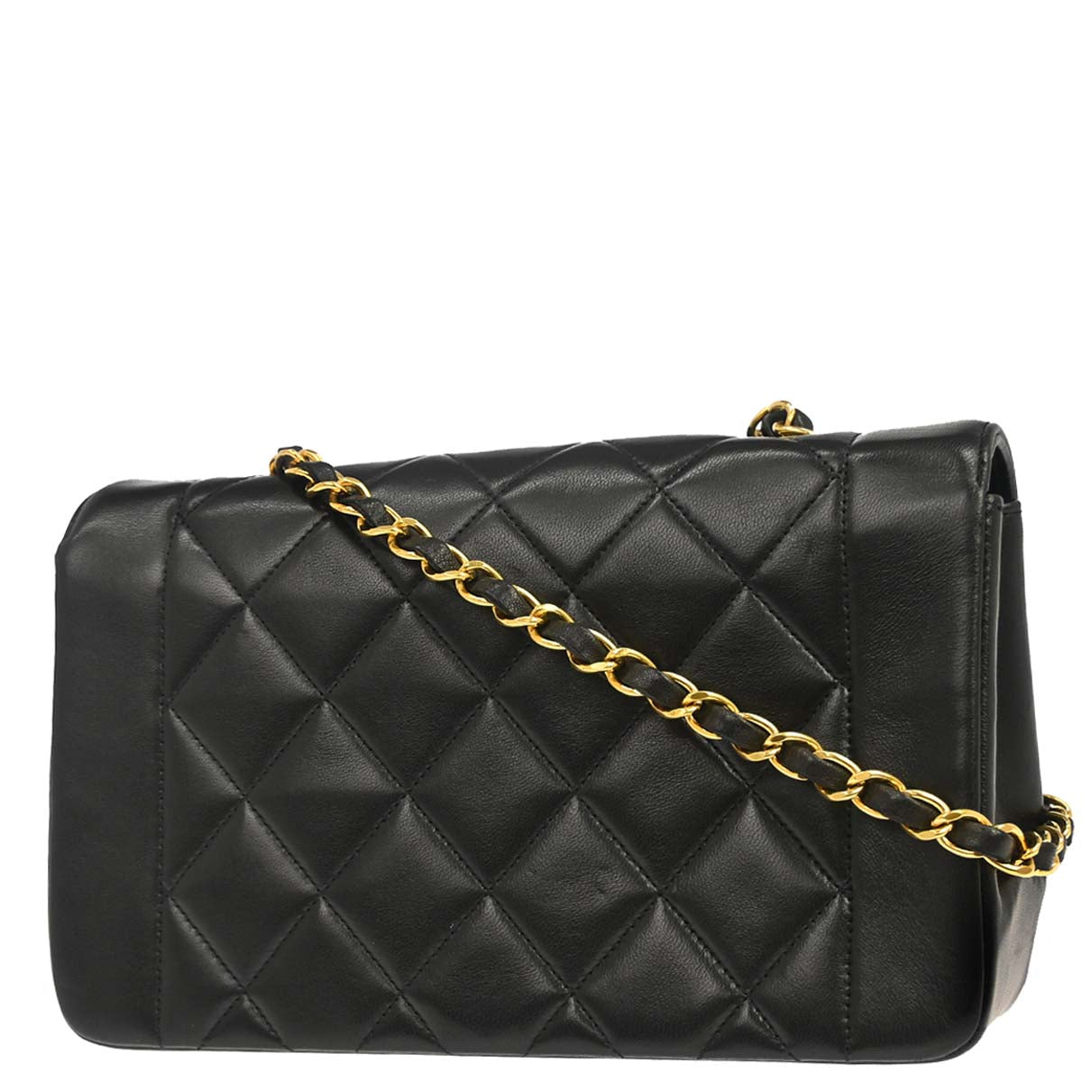 Chanel 1991-1994 Black Lambskin Small Diana Shoulder Bag