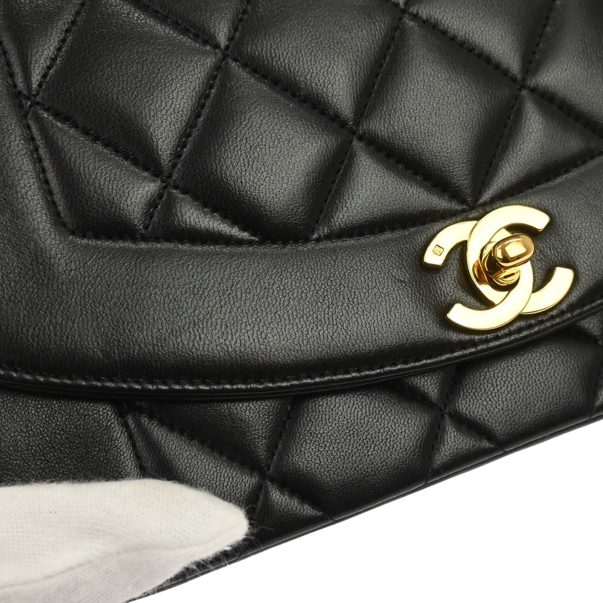Chanel 1991-1994 Black Lambskin Small Diana Shoulder Bag