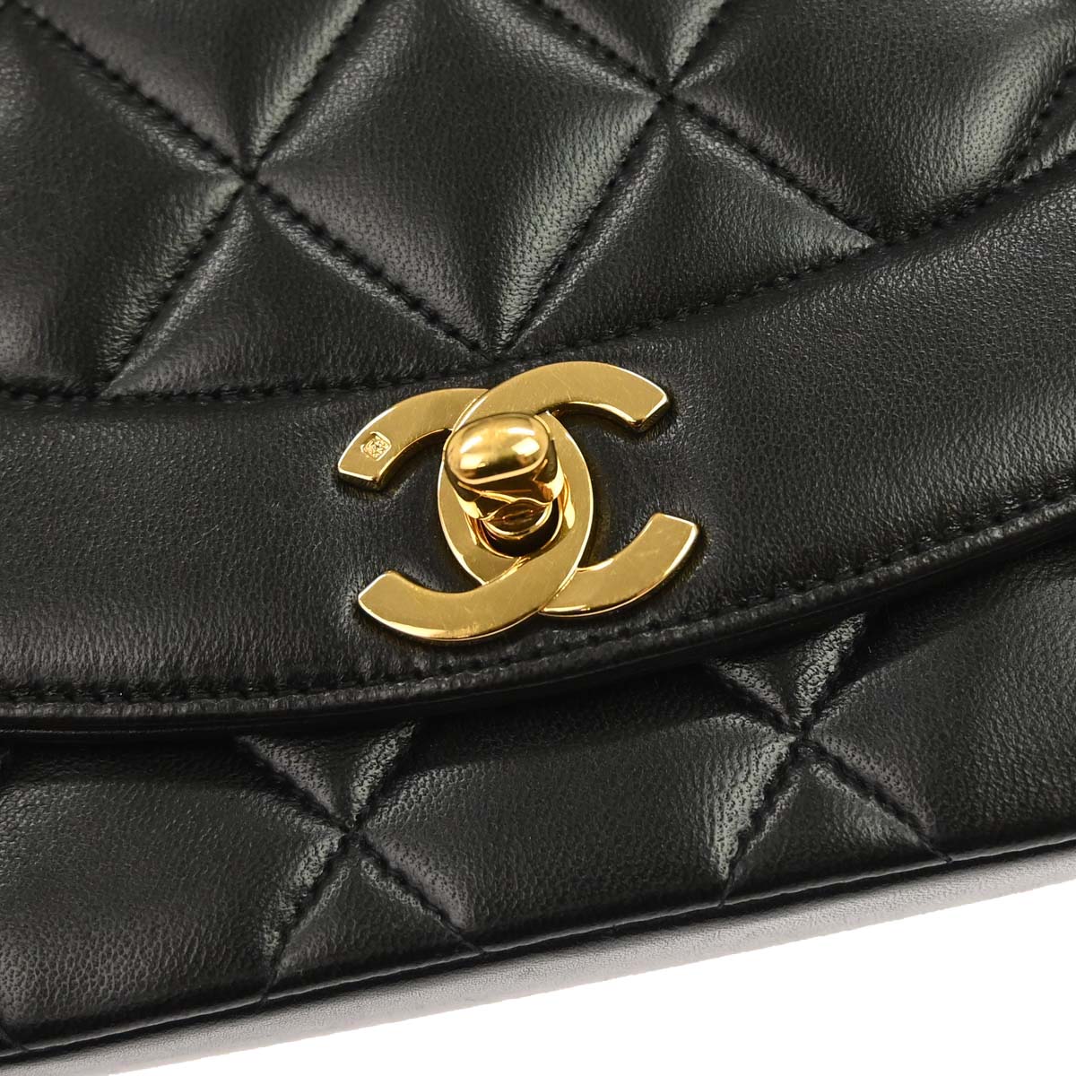 Chanel 1991-1994 Black Lambskin Small Diana Shoulder Bag