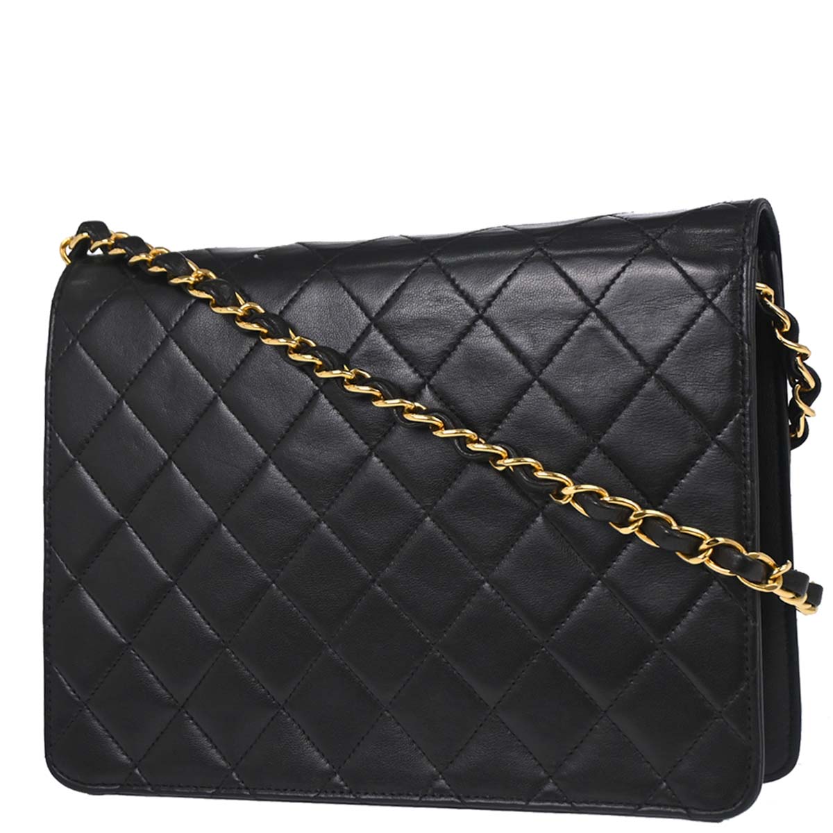 Chanel 1997-1999 Black Lambskin Pushlock Small Half Flap Shoulder Bag