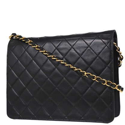 Chanel 1997-1999 Black Lambskin Pushlock Small Half Flap Shoulder Bag