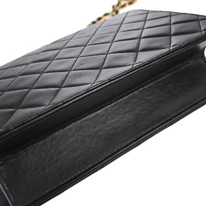 Chanel 1997-1999 Black Lambskin Pushlock Small Half Flap Shoulder Bag