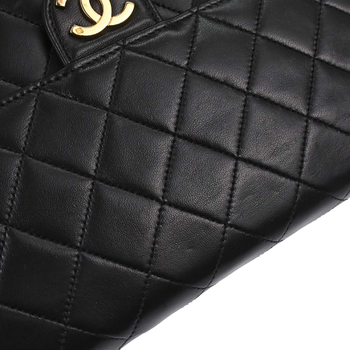 Chanel 1997-1999 Black Lambskin Pushlock Small Half Flap Shoulder Bag
