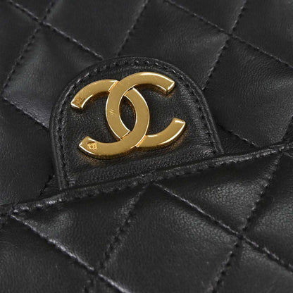 Chanel 1997-1999 Black Lambskin Pushlock Small Half Flap Shoulder Bag
