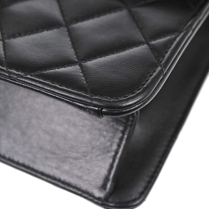 Chanel 1997-1999 Black Lambskin Pushlock Small Half Flap Shoulder Bag
