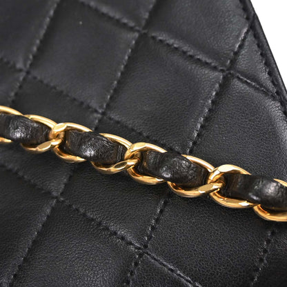 Chanel 1997-1999 Black Lambskin Pushlock Small Half Flap Shoulder Bag