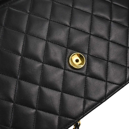 Chanel 1997-1999 Black Lambskin Pushlock Small Half Flap Shoulder Bag