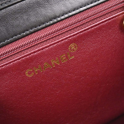 Chanel 1997-1999 Black Lambskin Pushlock Small Half Flap Shoulder Bag
