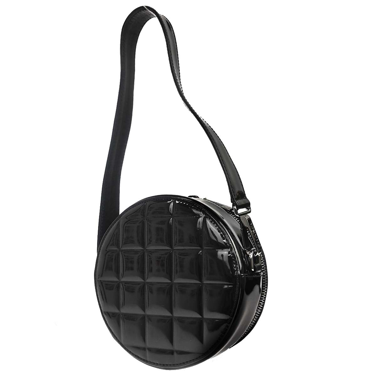 Chanel 2003-2004 Black Patent Leather Choco Bar Round Handbag