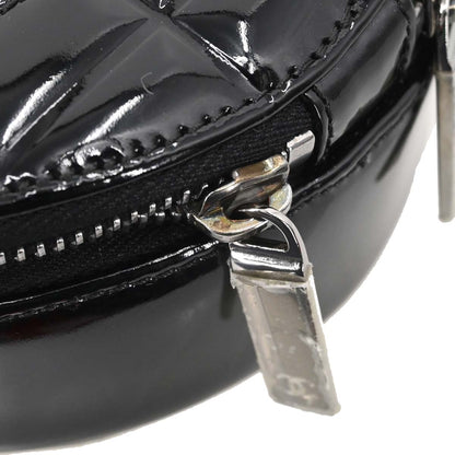 Chanel 2003-2004 Black Patent Leather Choco Bar Round Handbag