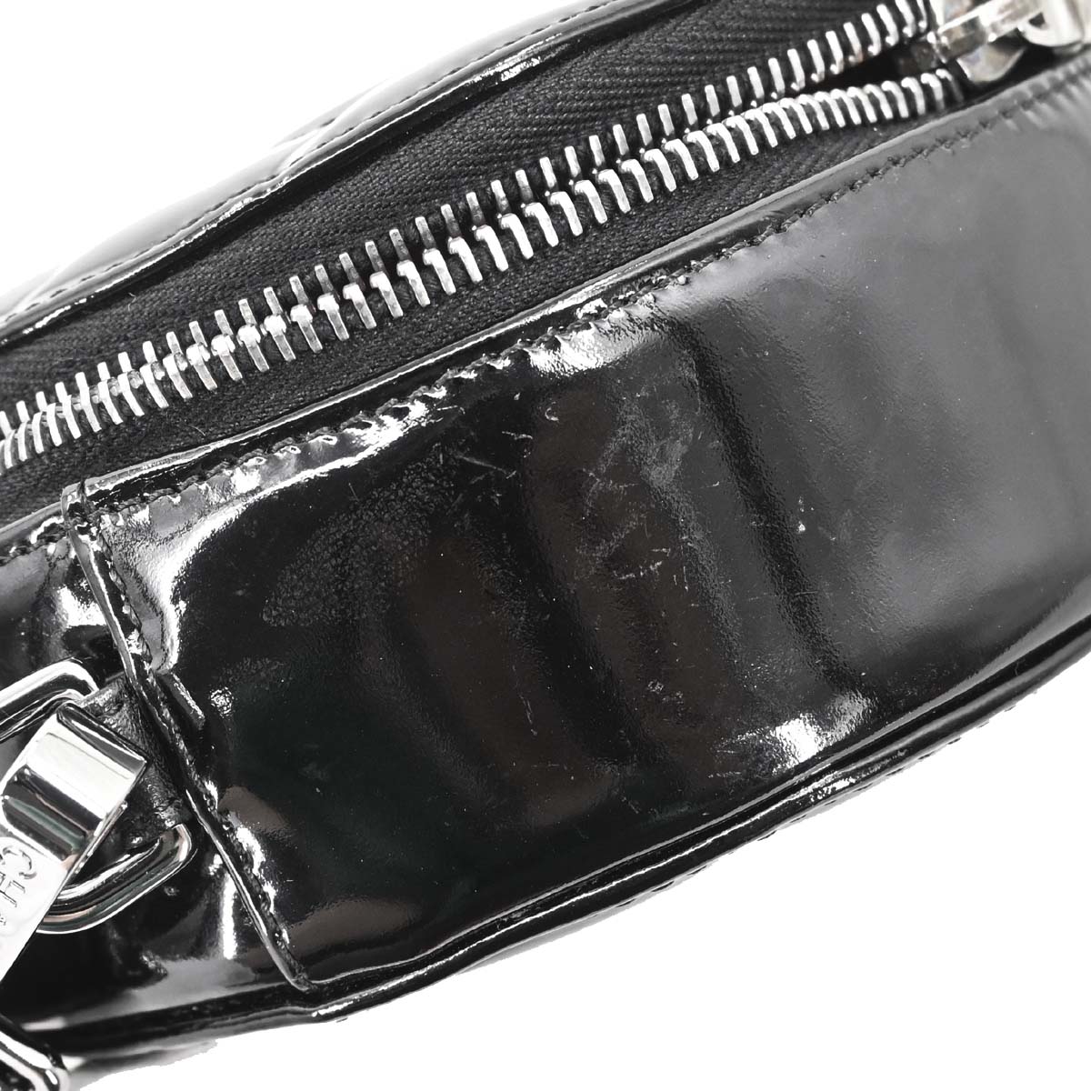 Chanel 2003-2004 Black Patent Leather Choco Bar Round Handbag