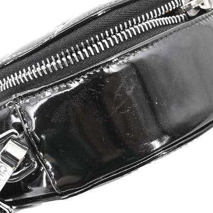 Chanel 2003-2004 Black Patent Leather Choco Bar Round Handbag