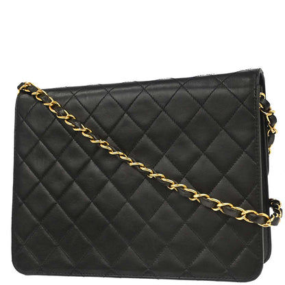 Chanel 1997-1999 Black Lambskin Pushlock Small Half Flap Shoulder Bag