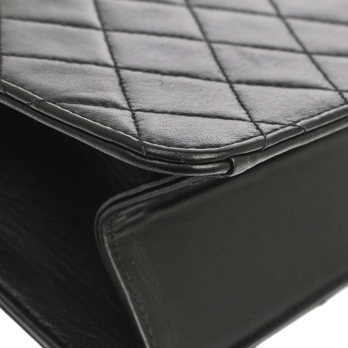 Chanel 1997-1999 Black Lambskin Pushlock Small Half Flap Shoulder Bag