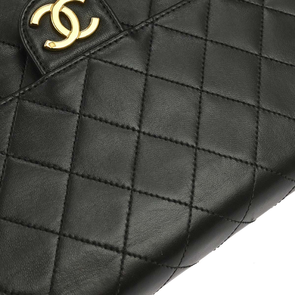 Chanel 1997-1999 Black Lambskin Pushlock Small Half Flap Shoulder Bag