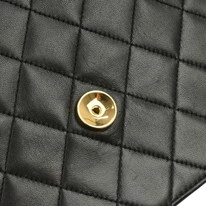 Chanel 1997-1999 Black Lambskin Pushlock Small Half Flap Shoulder Bag