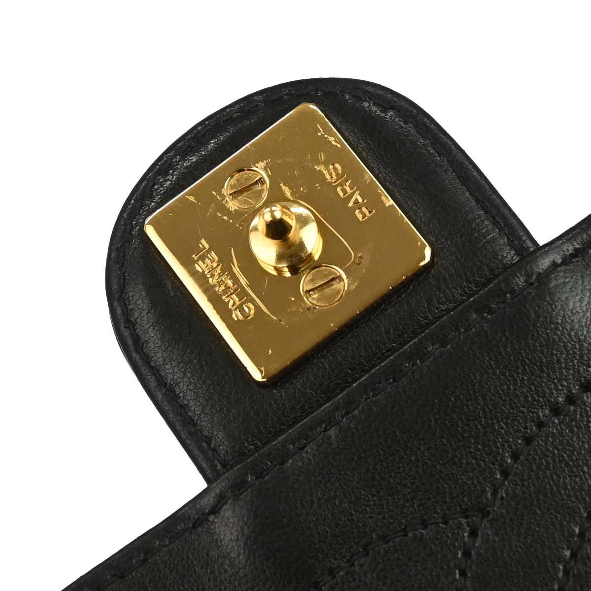 Chanel 1997-1999 Black Lambskin Pushlock Small Half Flap Shoulder Bag